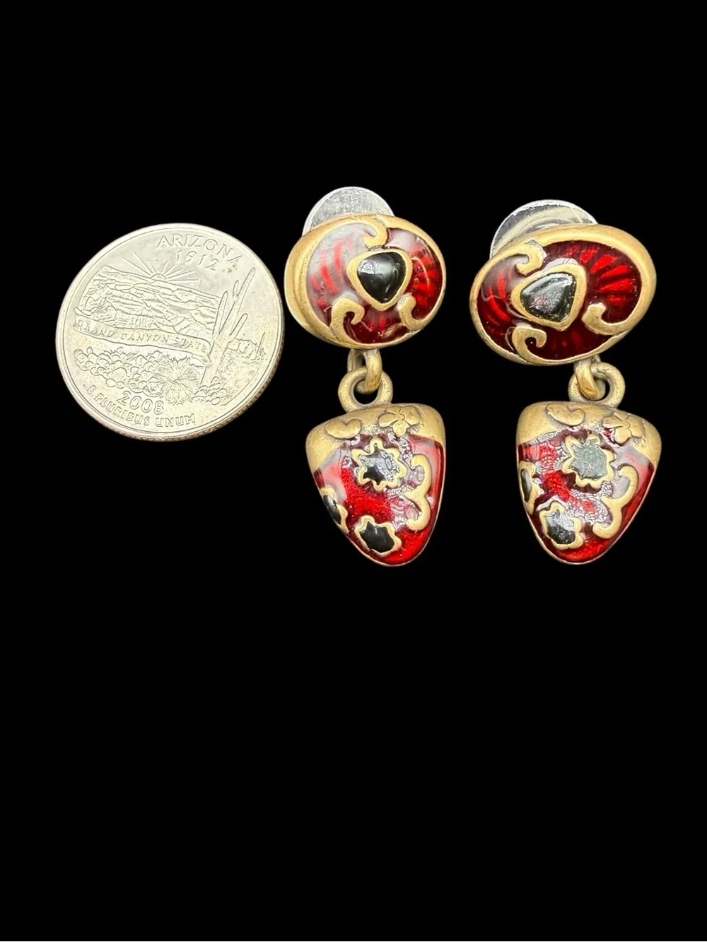 Chicos Red Enamel Drop Earrings - Elegant Gold-Tone Design - Picture 2 of 4